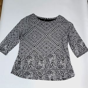 Lucky Brand Navy Blue and White Paisley Border Plus Size 1X